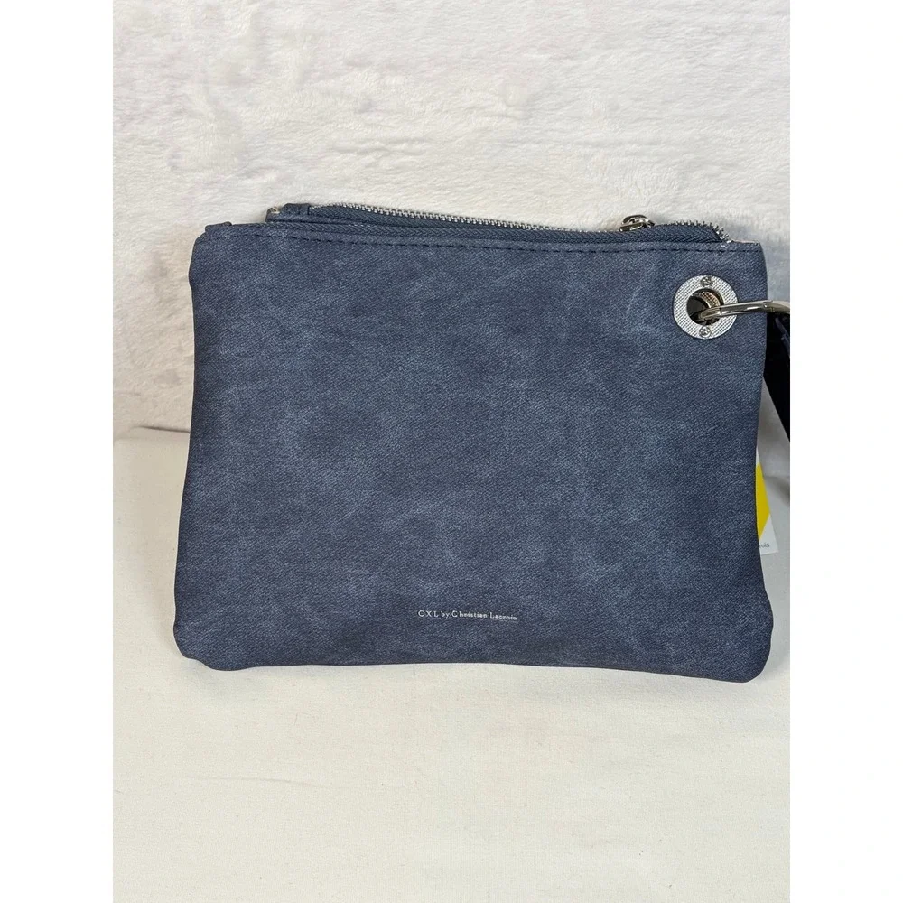CXL by Christian Lacroix Luca PU Denim Double Slim Pouch Wristlet Indigo Denim